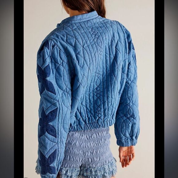 Free People Quinn Quilted Jacket Indigo Combo - Picture 5 of 12